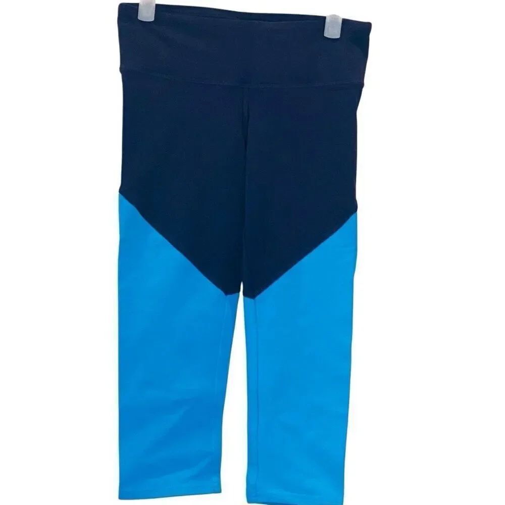 Alo Two-Toned Colorblock Pull-On Electra Yoga Capri Leggings Navy Light Blue XS